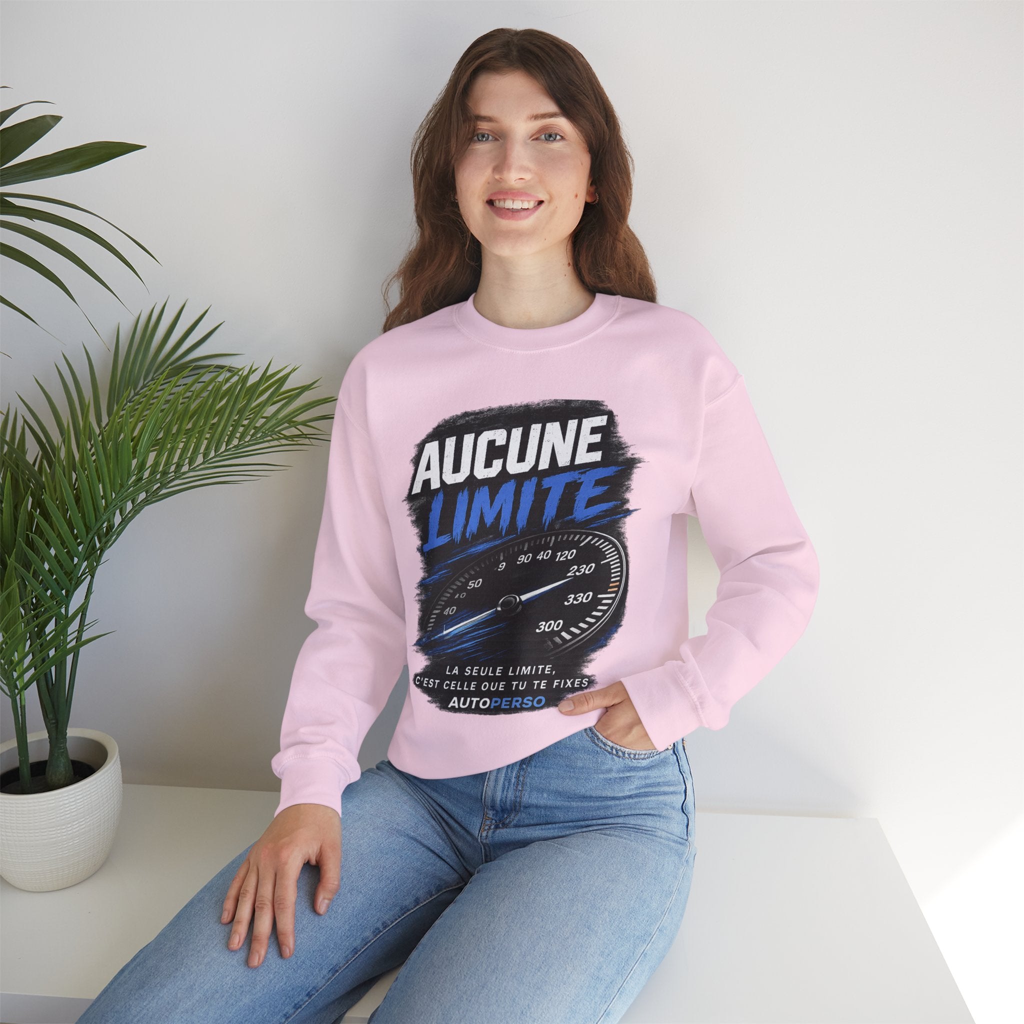 Crewneck Sweatshirt — "Aucune Limite" Speedometer Graphic French Motivational Pullover