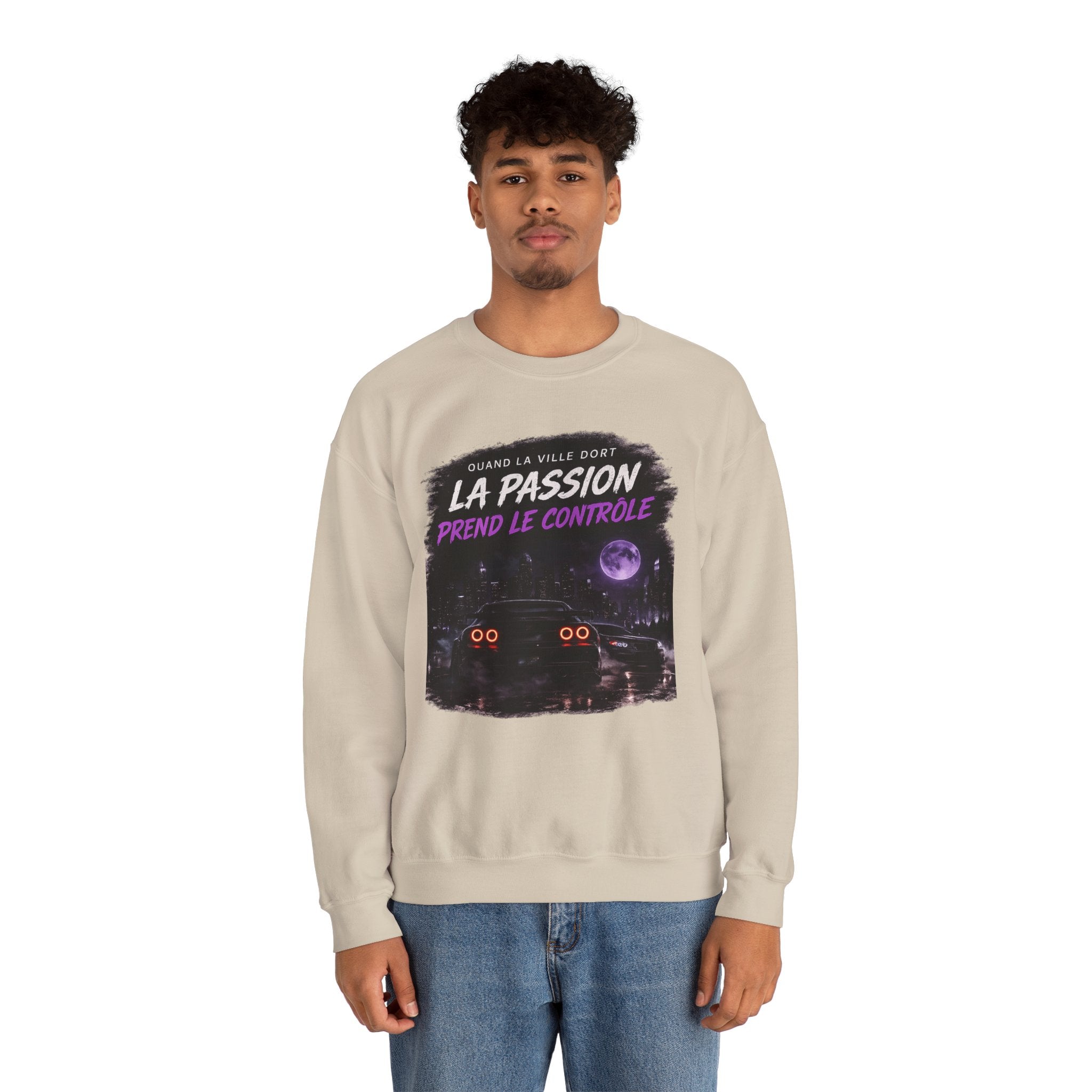 Crewneck Sweatshirt — Retro French Night Drive "La Passion Prend Le Contrôle"