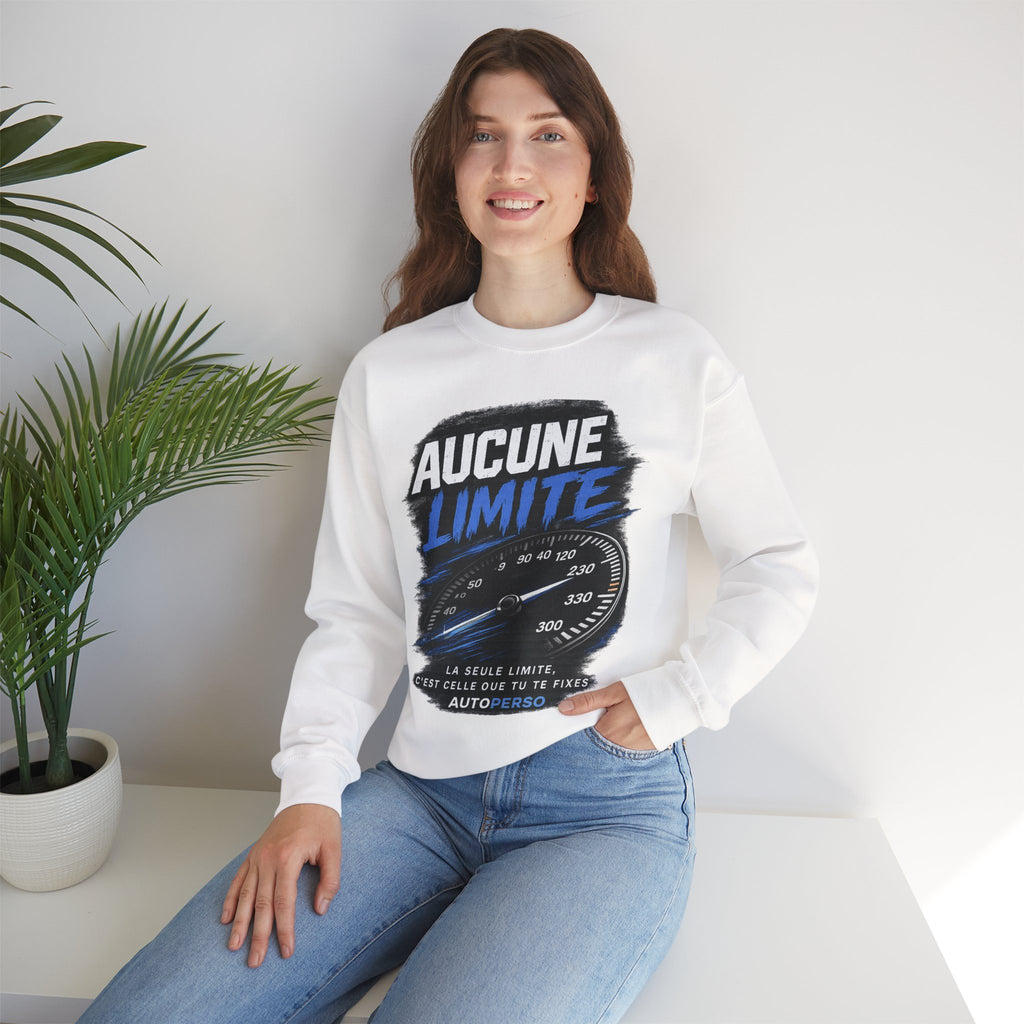Crewneck Sweatshirt — "Aucune Limite" Speedometer Graphic French Motivational Pullover