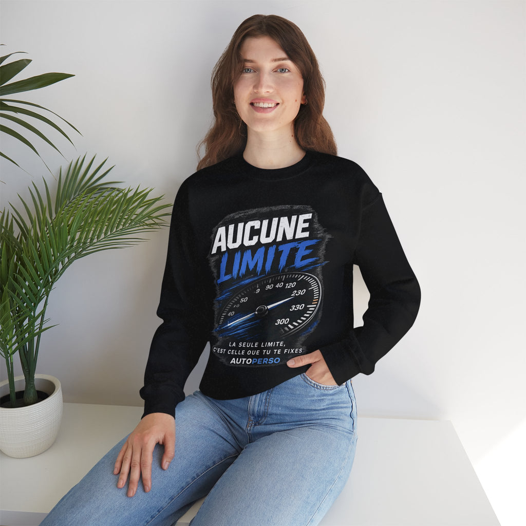 Crewneck Sweatshirt — "Aucune Limite" Speedometer Graphic French Motivational Pullover