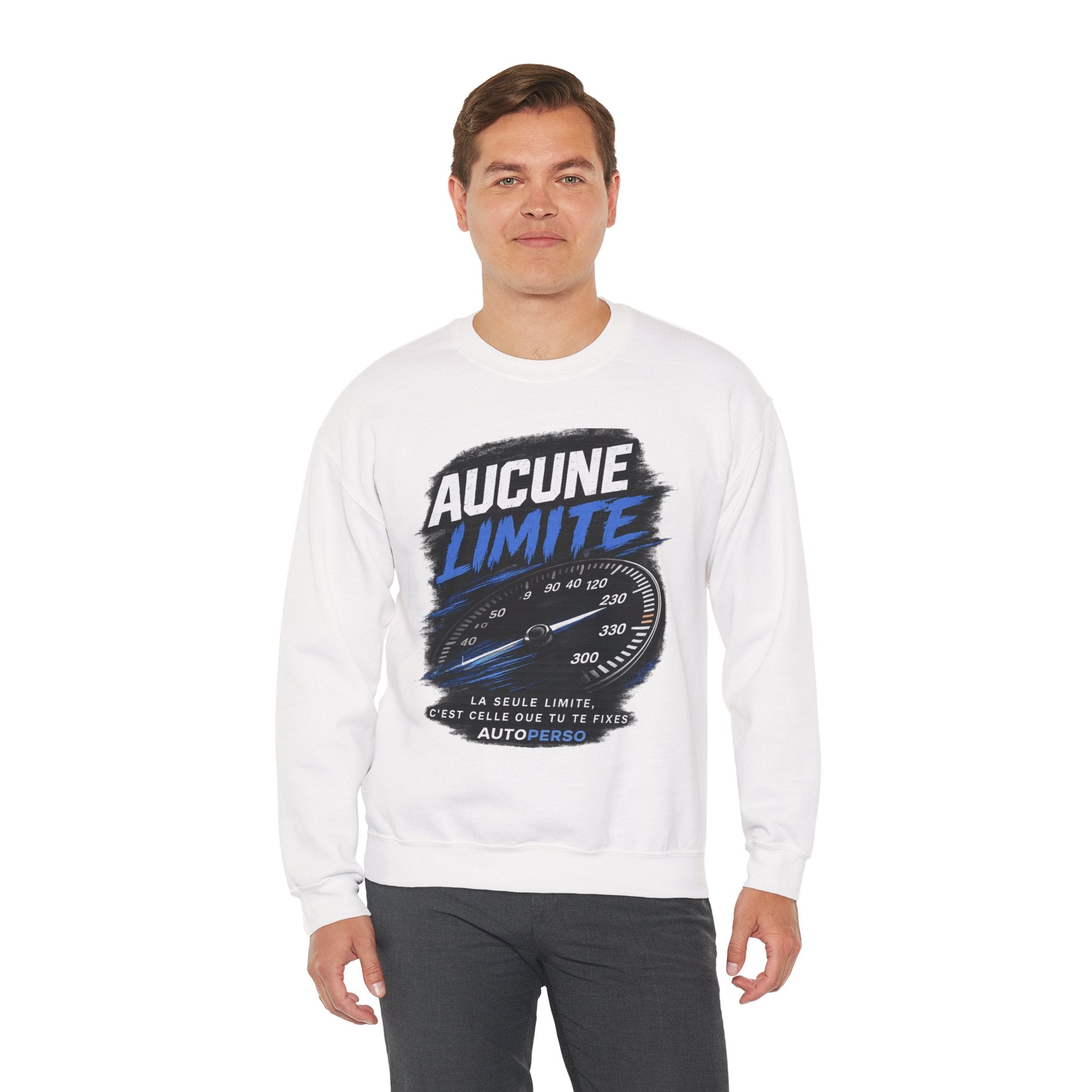 Crewneck Sweatshirt — "Aucune Limite" Speedometer Graphic French Motivational Pullover