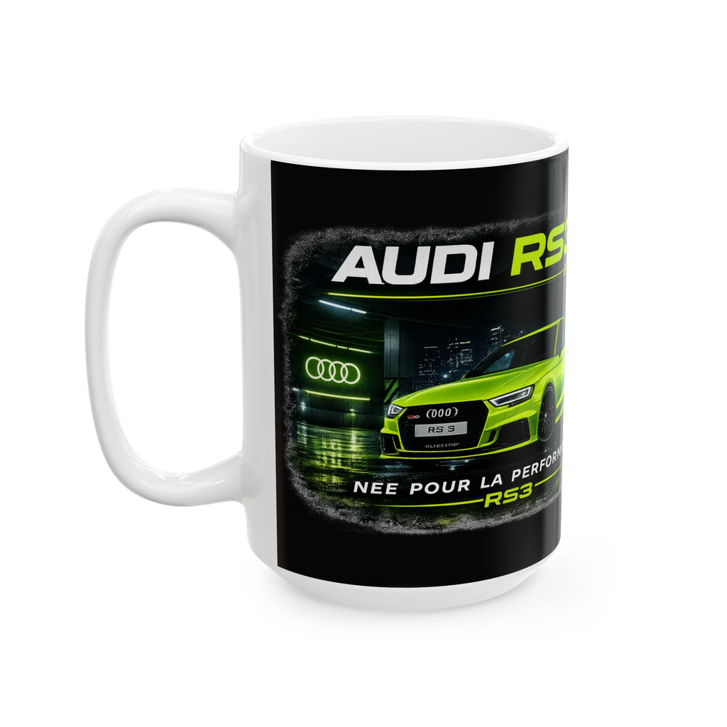 Audi RS3 Performance Ceramic Mug — Neon Green Sports Car Coffee Cup (11oz/15oz)