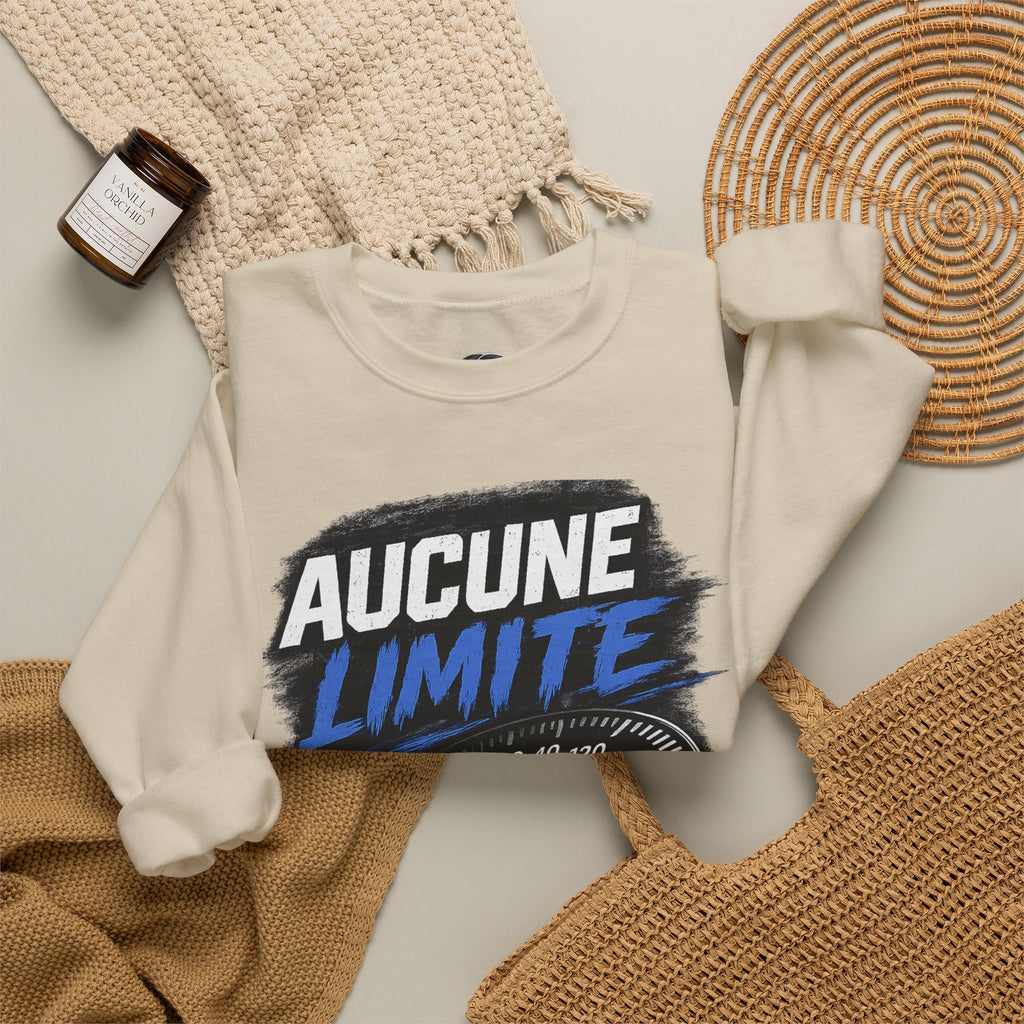 Crewneck Sweatshirt — "Aucune Limite" Speedometer Graphic French Motivational Pullover