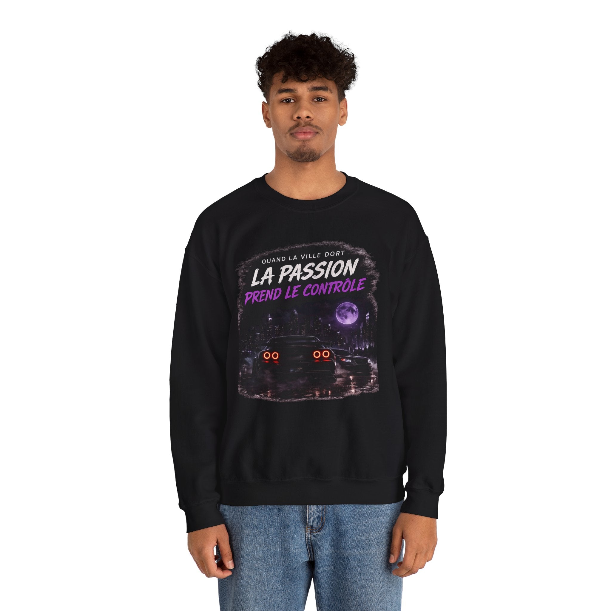 Crewneck Sweatshirt — Retro French Night Drive "La Passion Prend Le Contrôle"