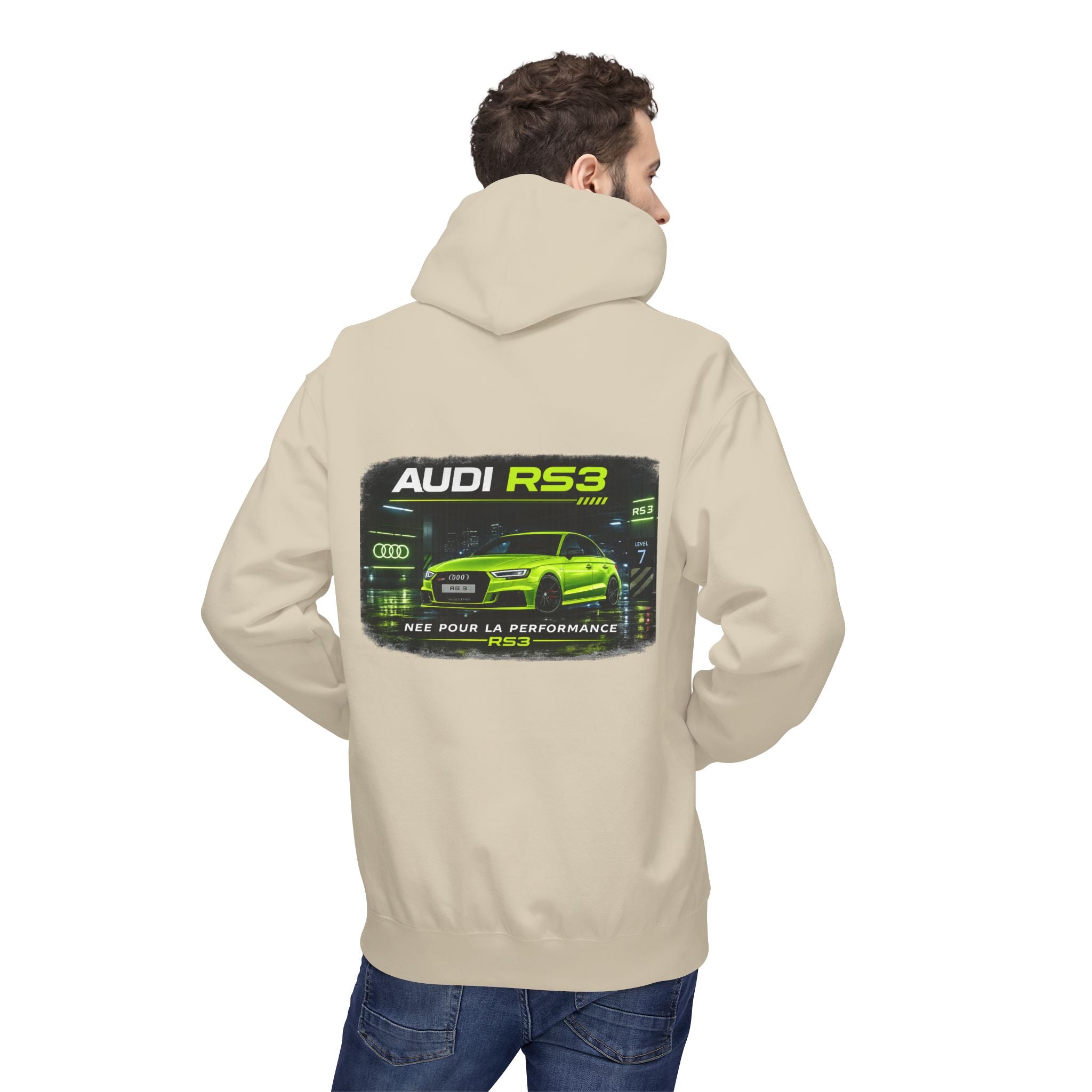 Audi RS3 Hoodie — Neon Green Sport Car Graphic Sweatshirt