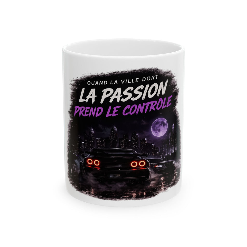 La Passion Ceramic Mug — French Night Drive Quote (Quand la ville dort)