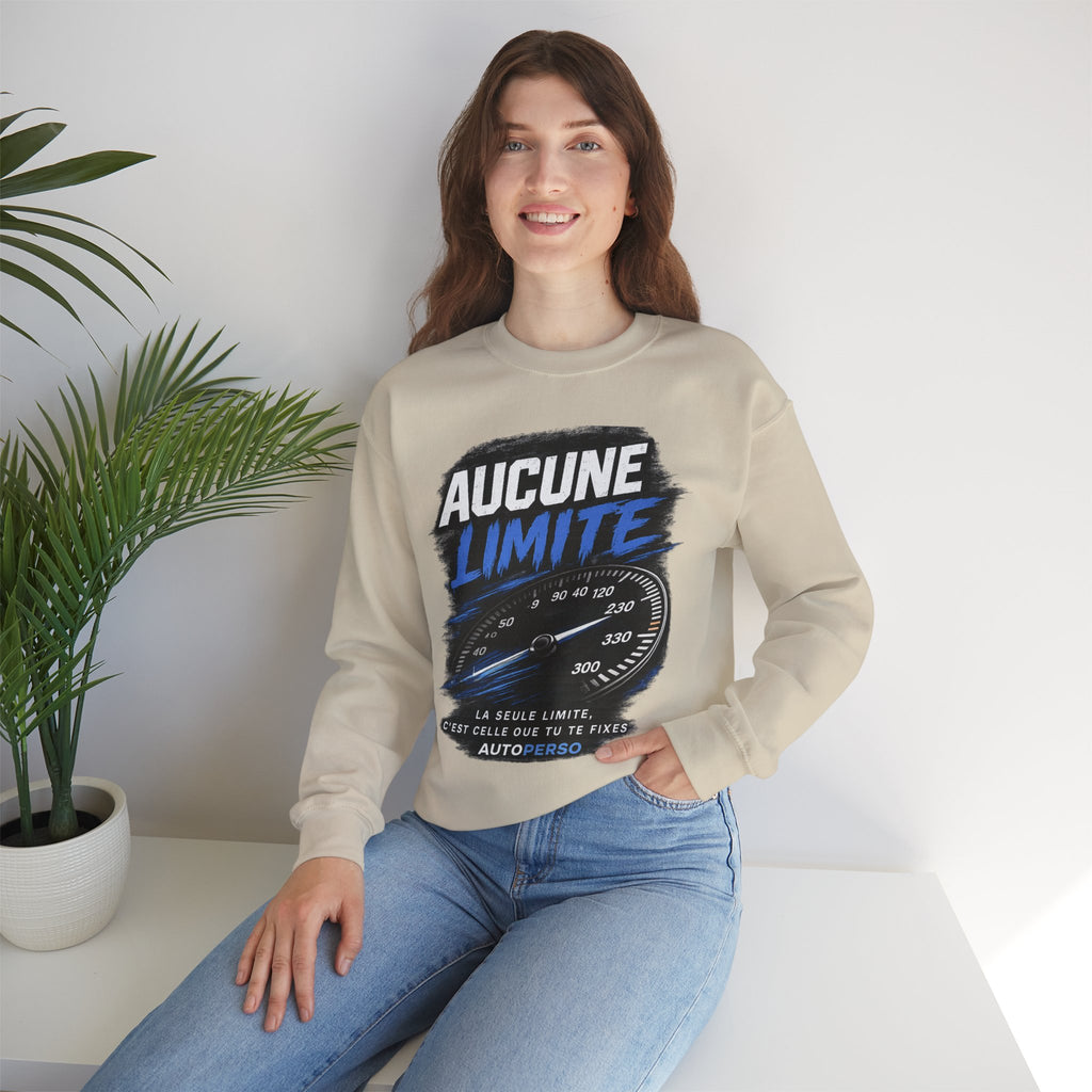 Crewneck Sweatshirt — "Aucune Limite" Speedometer Graphic French Motivational Pullover