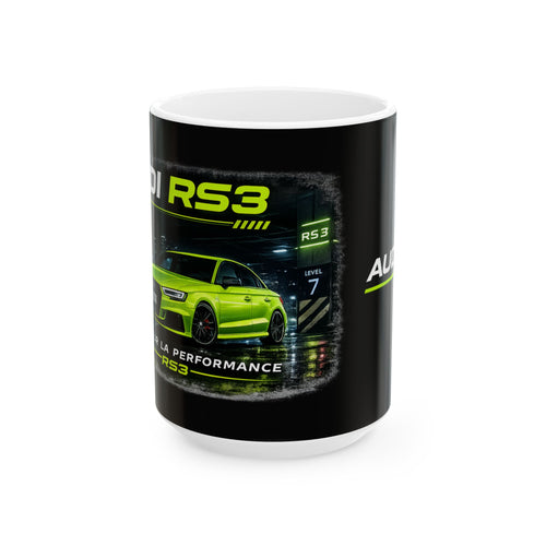 Audi RS3 Performance Ceramic Mug — Neon Green Sports Car Coffee Cup (11oz/15oz)