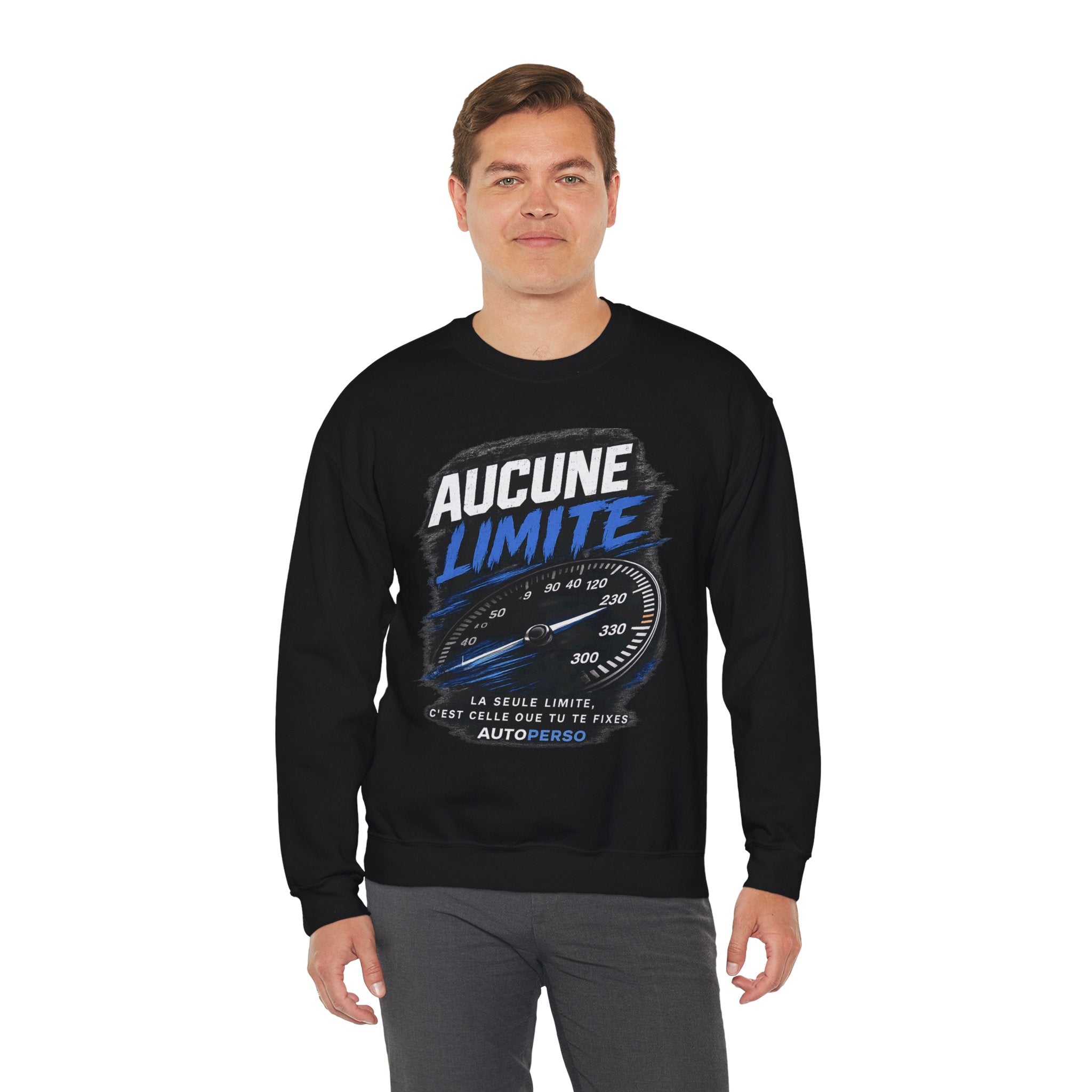 Crewneck Sweatshirt — "Aucune Limite" Speedometer Graphic French Motivational Pullover