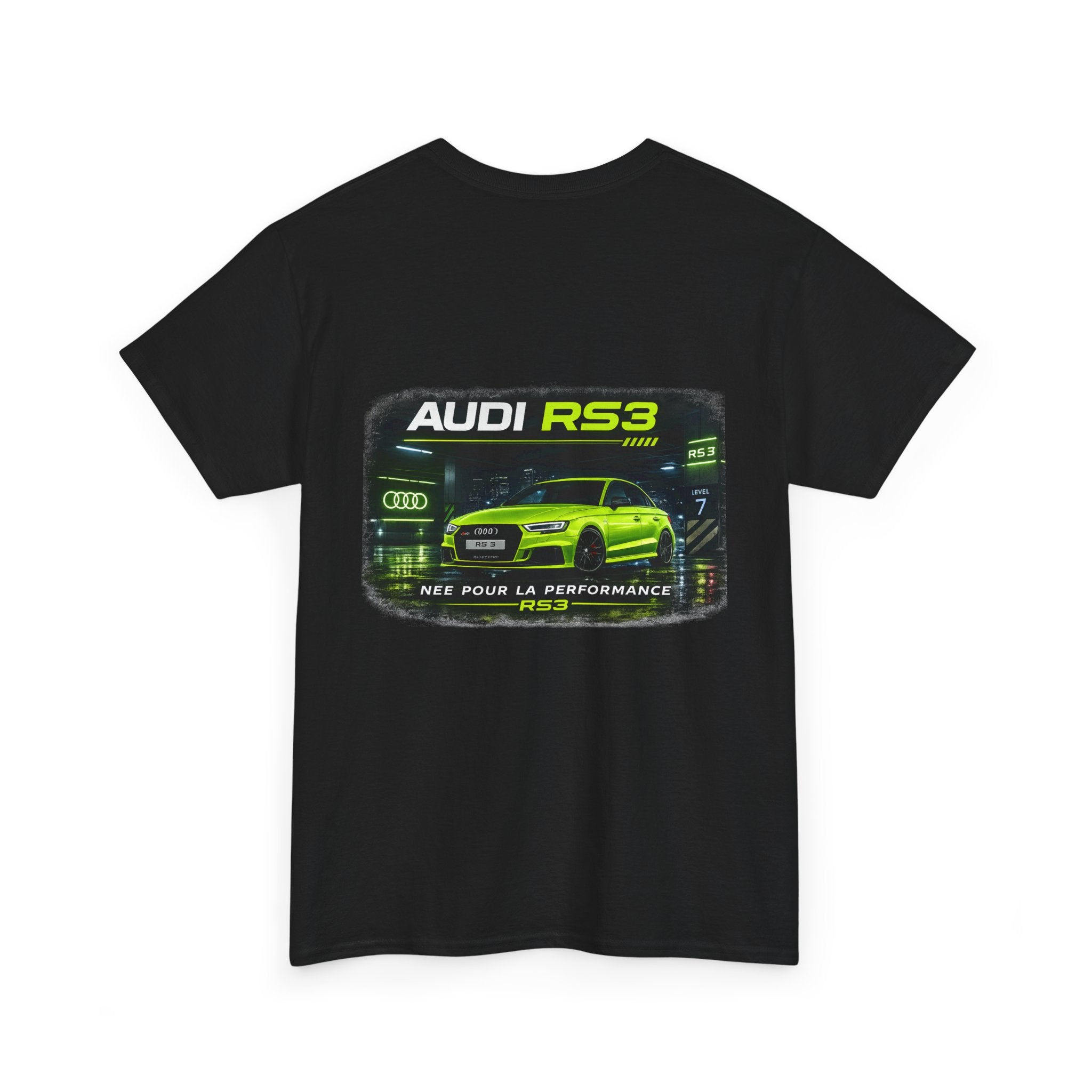 Audi RS3 Graphic Tee — Neon Green Sports Car Back Print