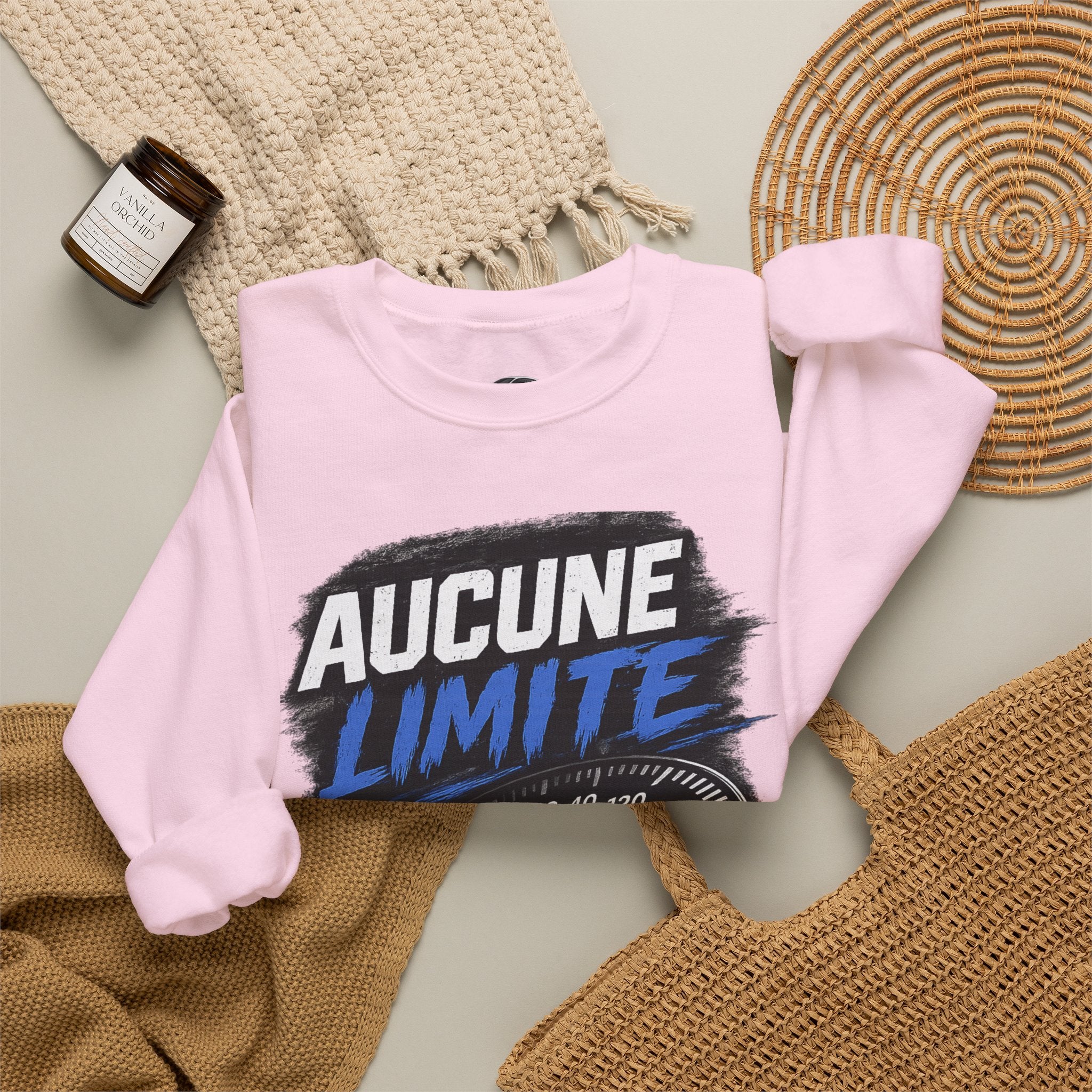 Crewneck Sweatshirt — "Aucune Limite" Speedometer Graphic French Motivational Pullover