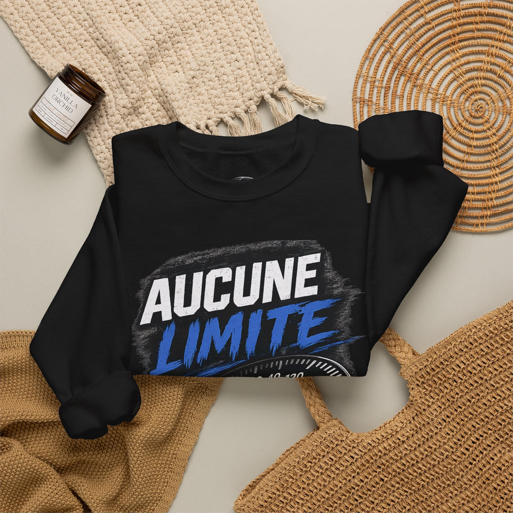 Crewneck Sweatshirt — "Aucune Limite" Speedometer Graphic French Motivational Pullover