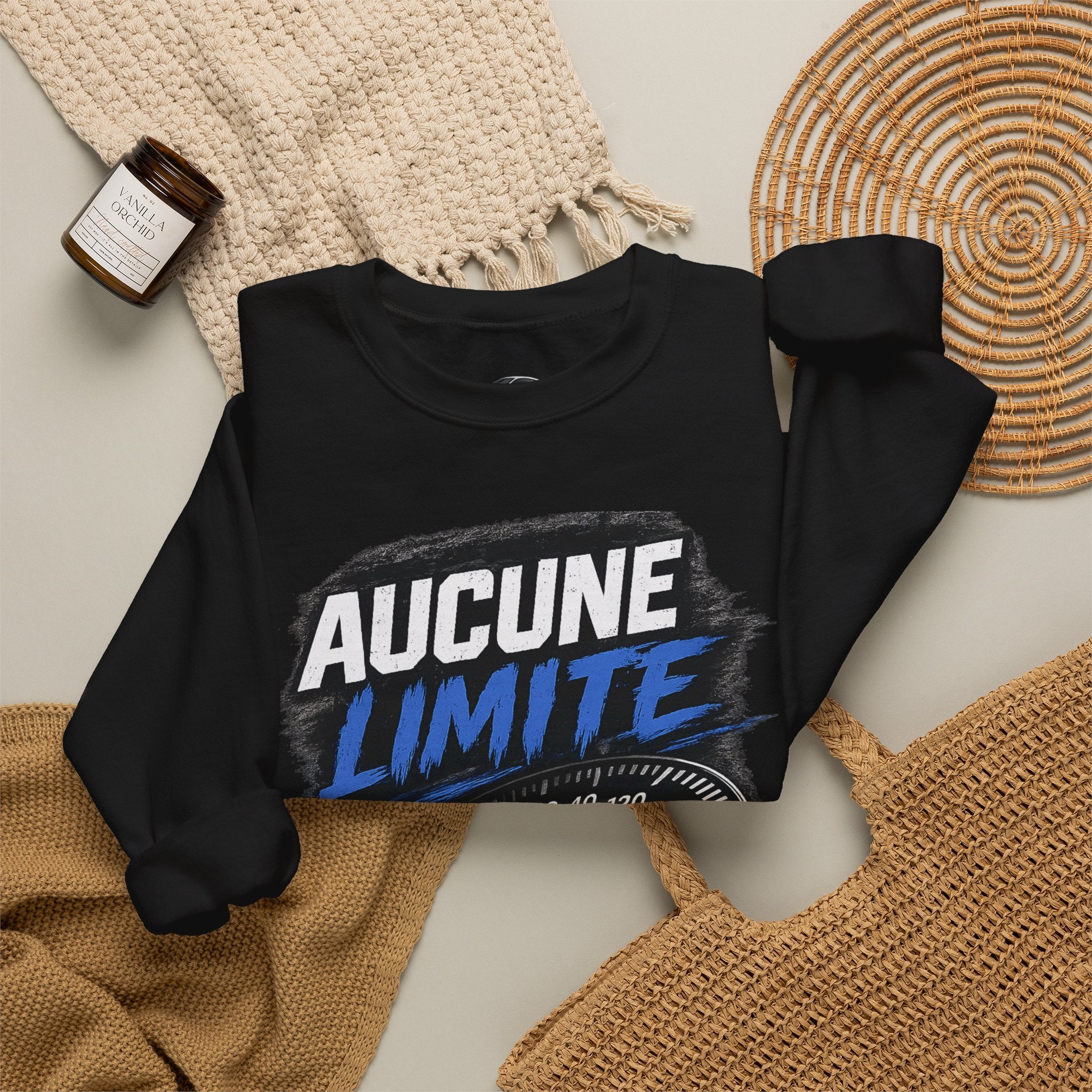 Crewneck Sweatshirt — "Aucune Limite" Speedometer Graphic French Motivational Pullover