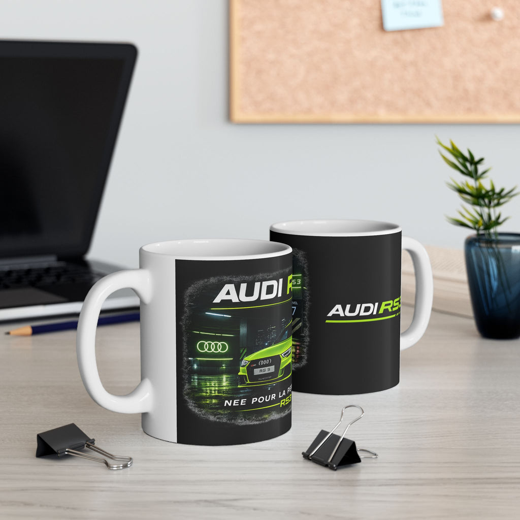 Audi RS3 Performance Ceramic Mug — Neon Green Sports Car Coffee Cup (11oz/15oz)