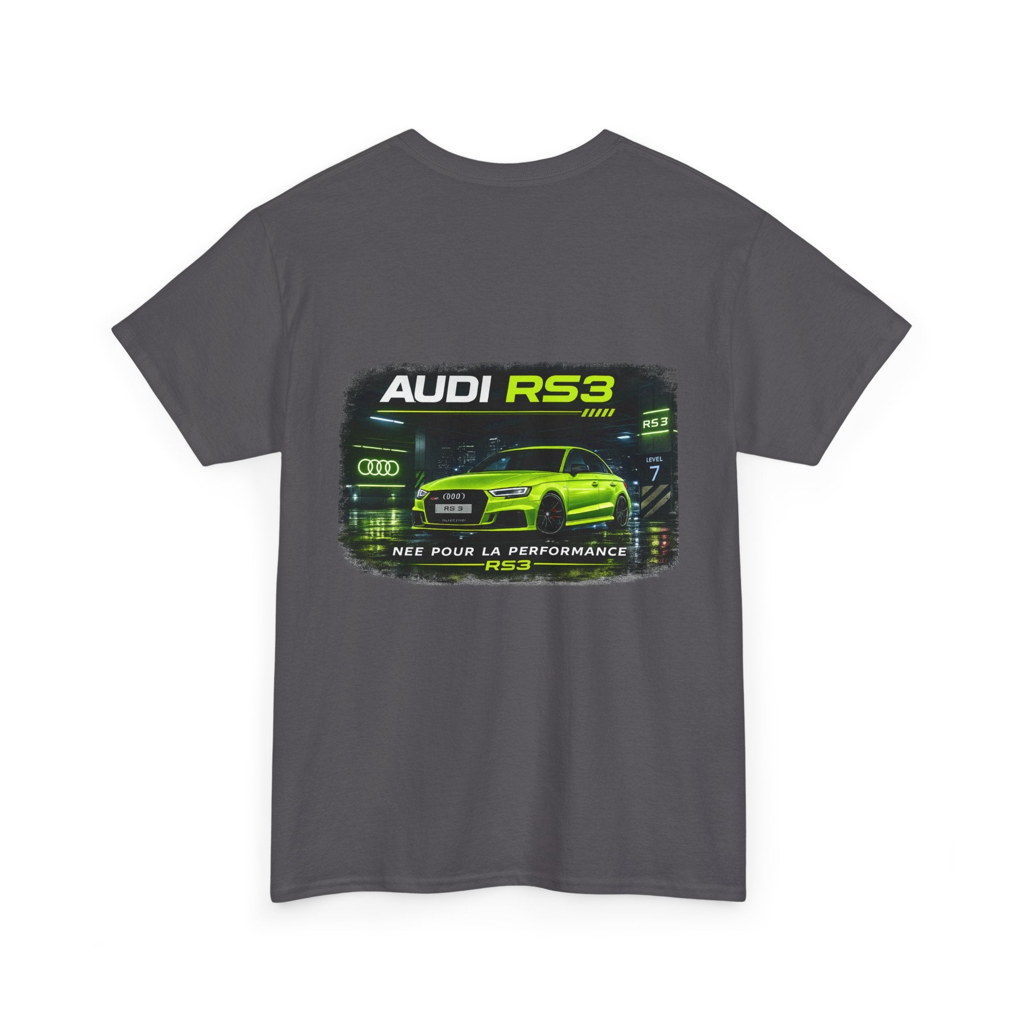 Audi RS3 Graphic Tee — Neon Green Sports Car Back Print