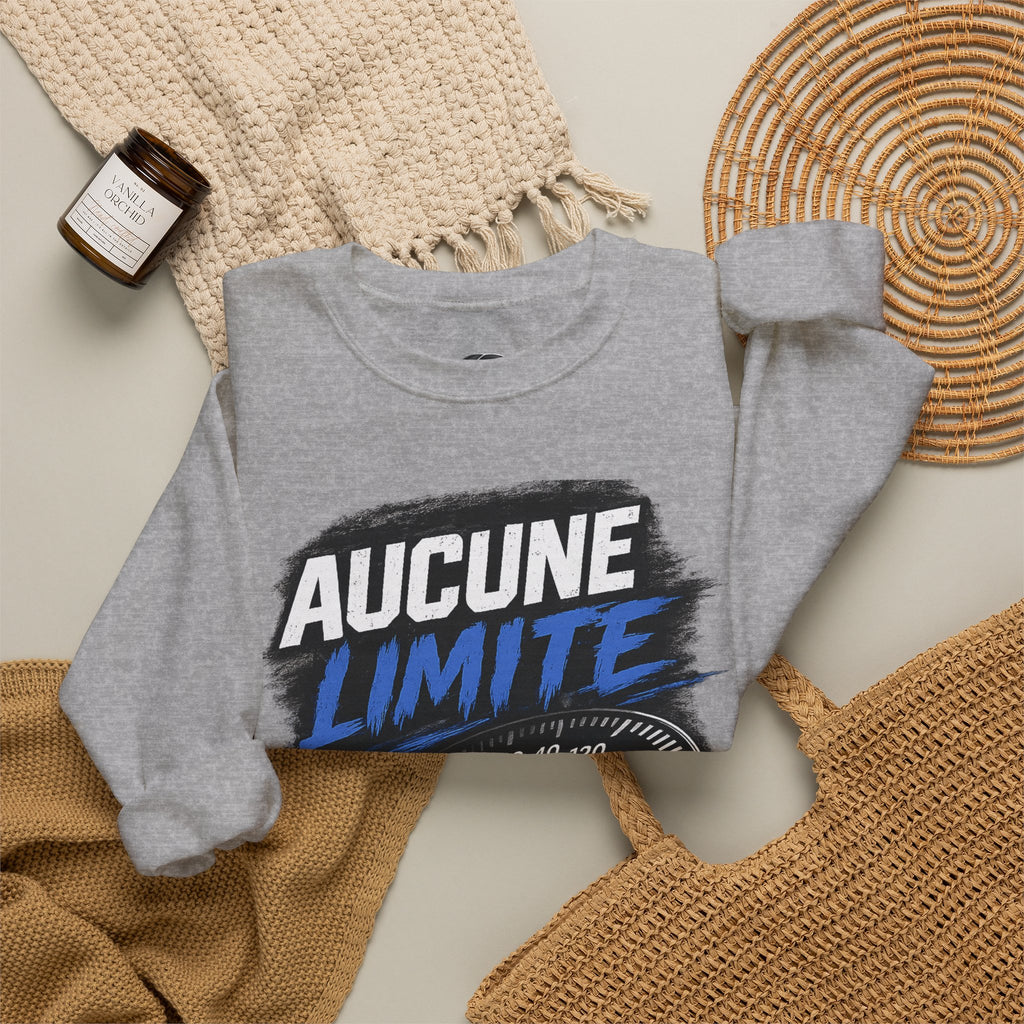 Crewneck Sweatshirt — "Aucune Limite" Speedometer Graphic French Motivational Pullover