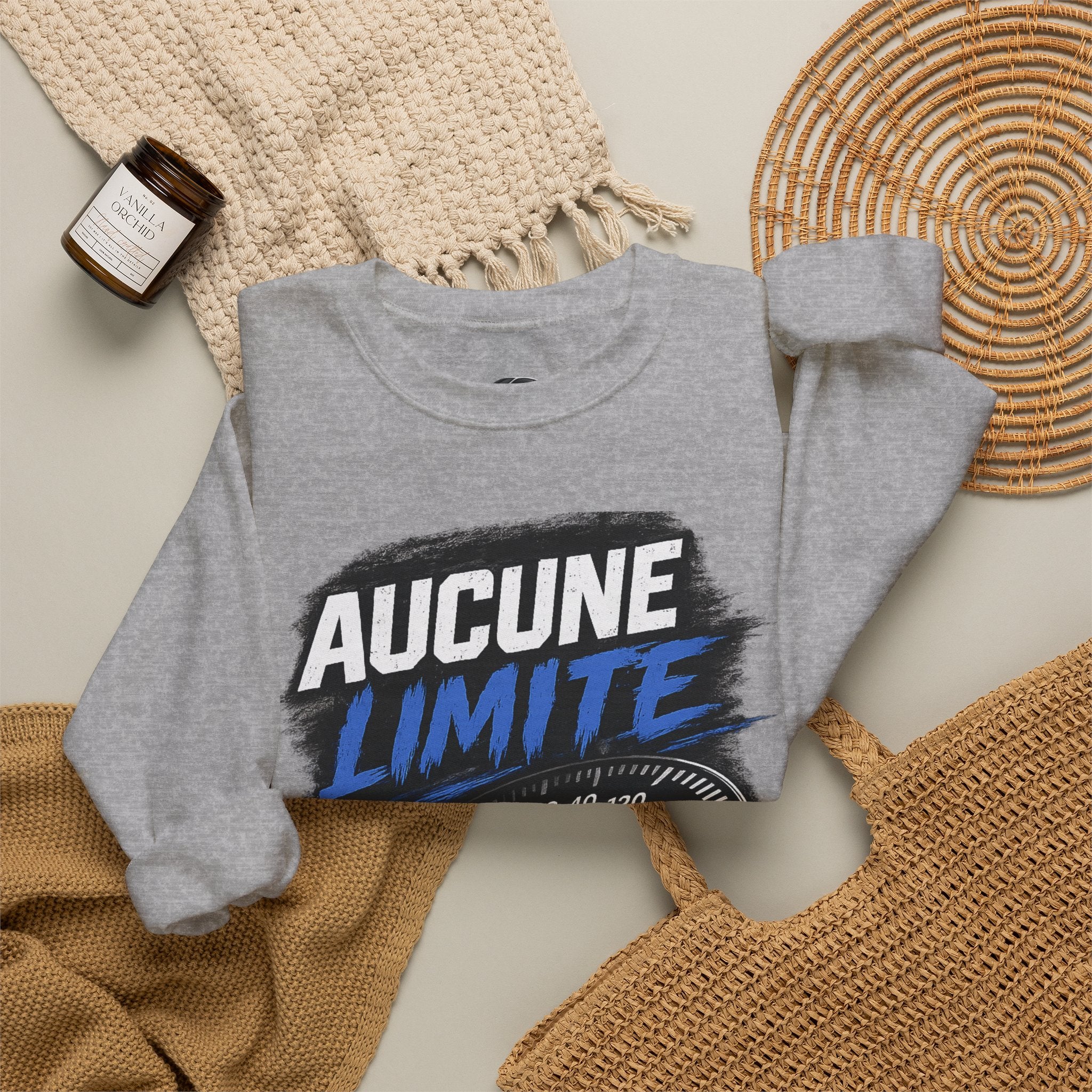 Crewneck Sweatshirt — "Aucune Limite" Speedometer Graphic French Motivational Pullover