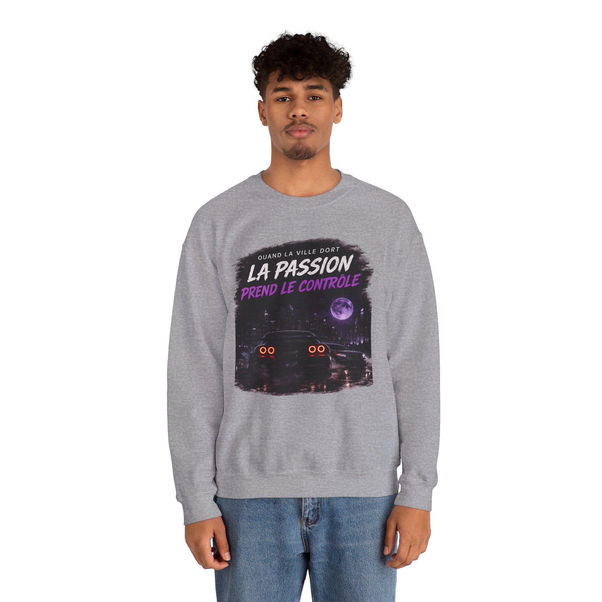 Crewneck Sweatshirt — Retro French Night Drive "La Passion Prend Le Contrôle"
