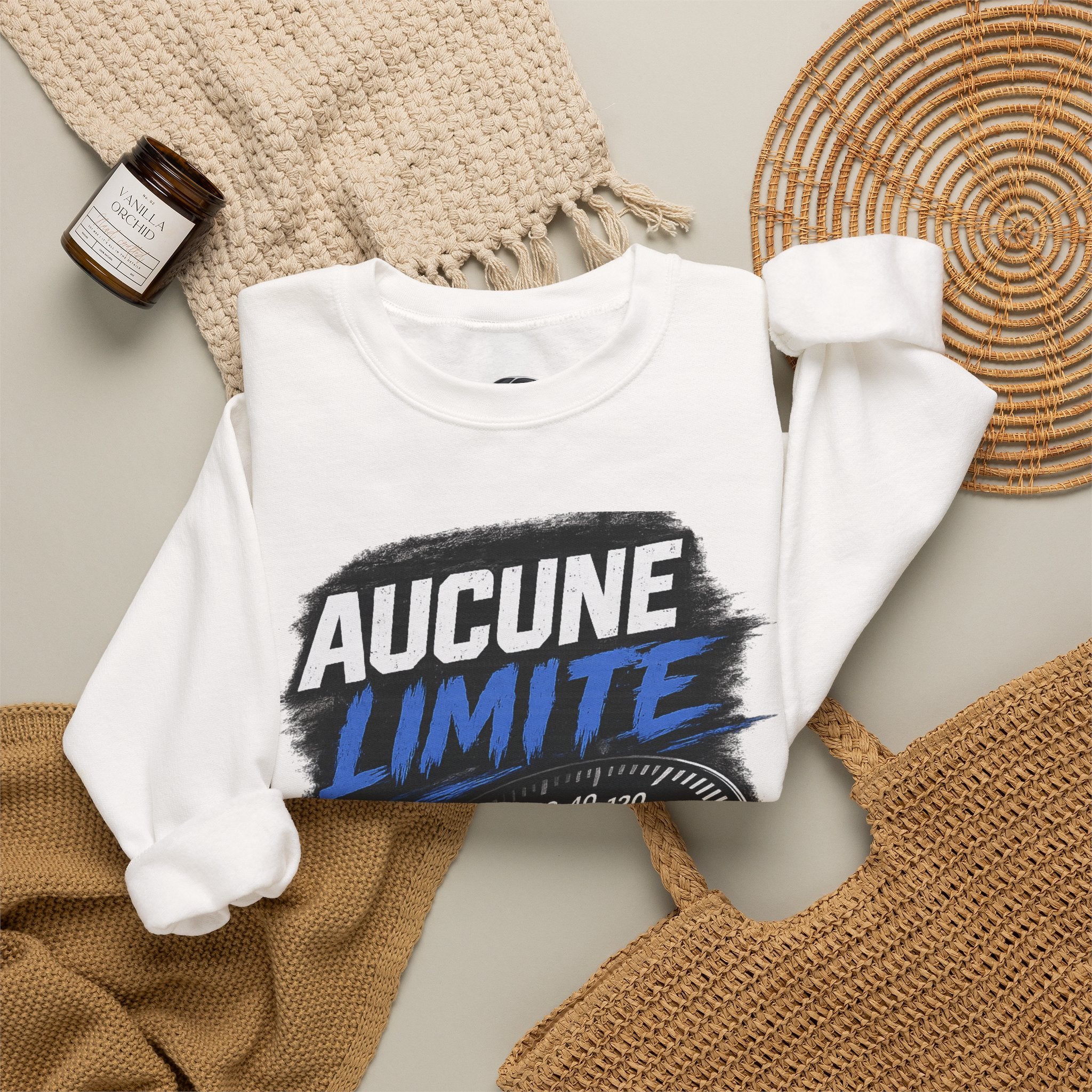 Crewneck Sweatshirt — "Aucune Limite" Speedometer Graphic French Motivational Pullover
